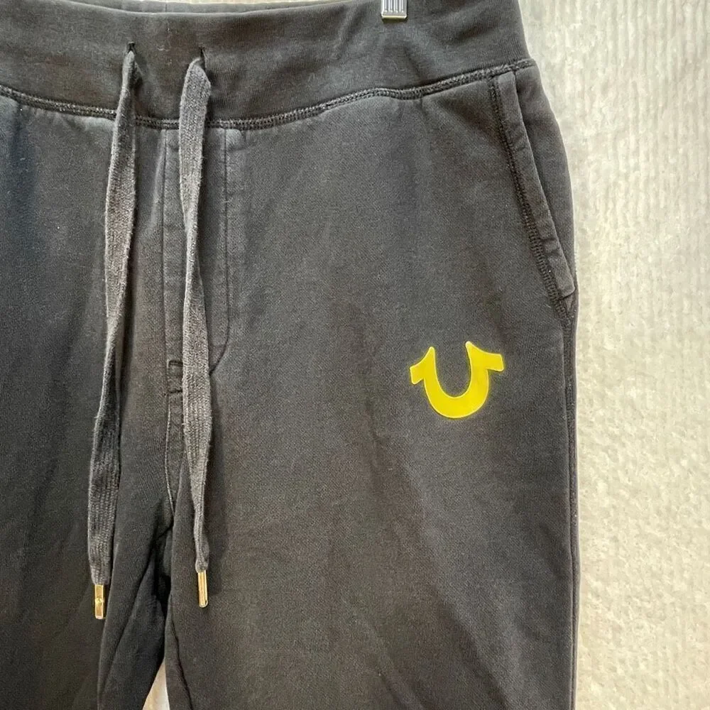 True Religion Black Gold Logo Drawstring Cotton Tapered Cuff Sweatpants Large